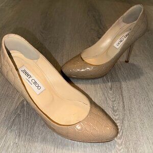 Jimmy Choo Nude Stamped Mock Croc Aimee Pumps Size 37 (6.5/ 7)